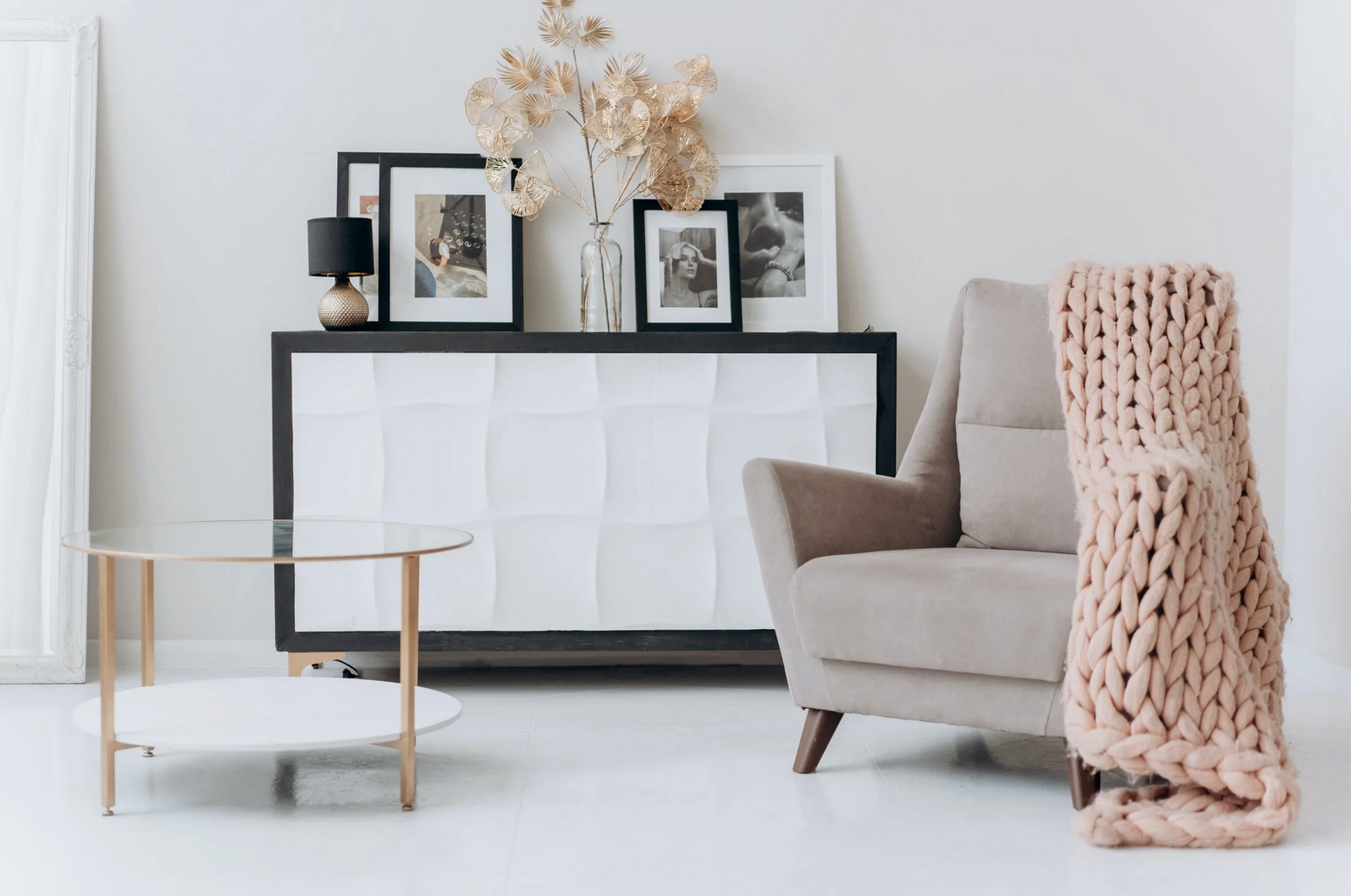 modern living room furniture - side table and chair