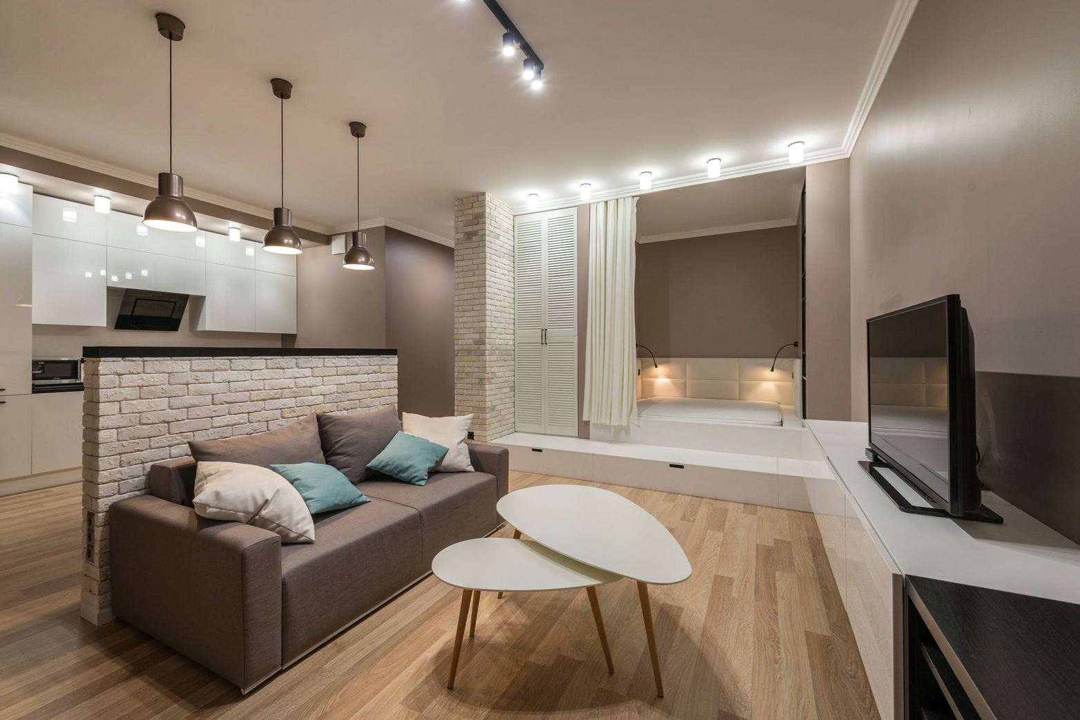 small apartment living room in the city