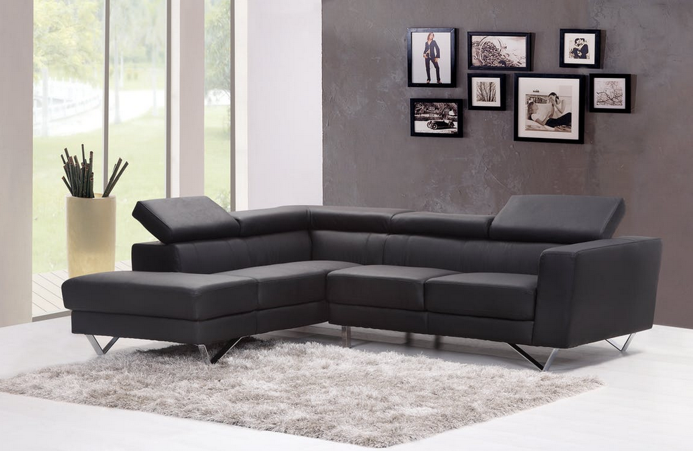 black sectional couch in modern living room